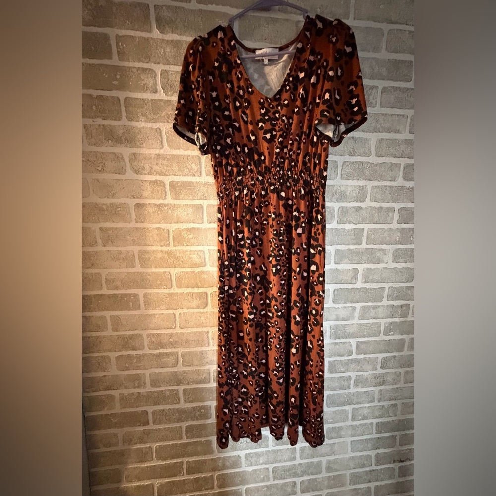 Leopard Print Maxi Dress With Pockets NWOT